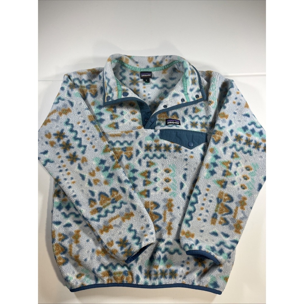 Kids' Lightweight Patagonia Synchilla Snap-T Pullover M 10 Blue Geometric Fleece
